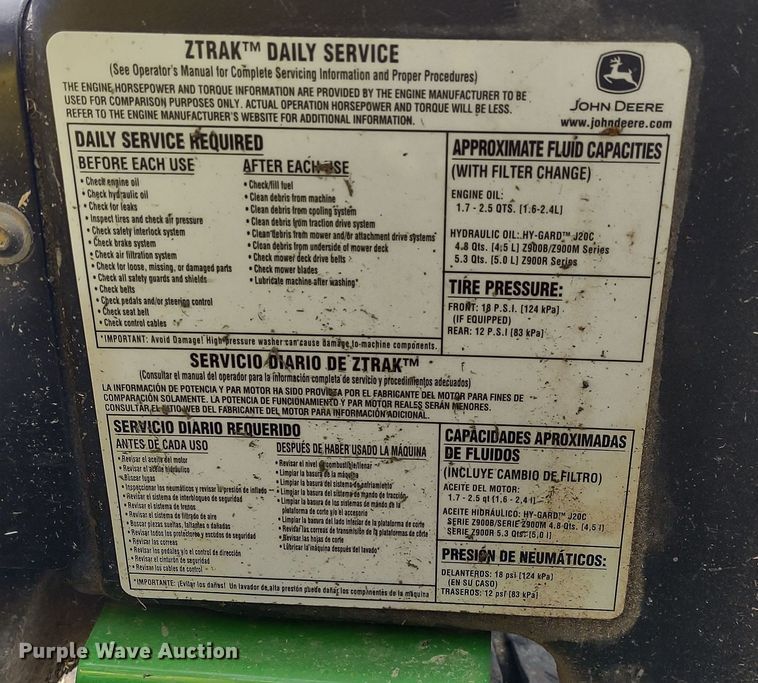 image for item MD9462 John Deere Z970R  ZTR lawn mower