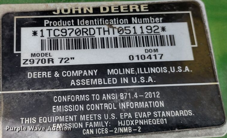 image for item MD9462 John Deere Z970R  ZTR lawn mower