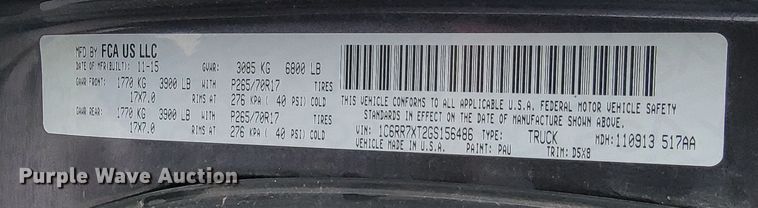 image for item ME9773 2016 Dodge Ram 1500  Crew Cab pickup truck