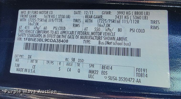 image for item ME9777 2012 Ford E350 Super Duty  van