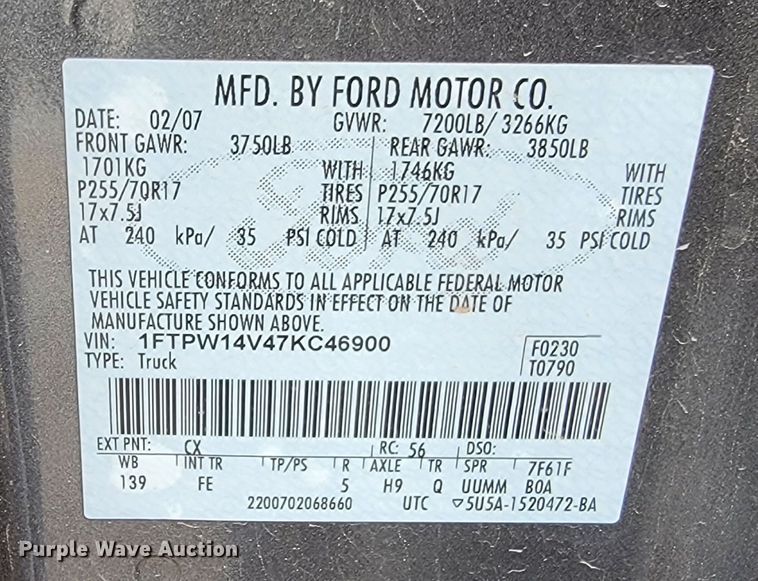 image for item ME9791 2007 Ford F150  SuperCrew pickup truck