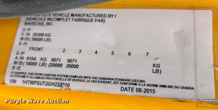 image for item MM9210 2016 International WorkStar 7500  truck cab and chassis