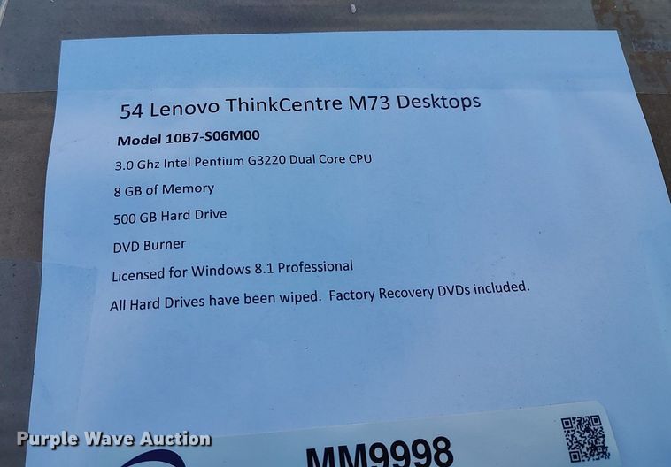 image for item MM9998 (54) Lenovo ThinkCentre M73 CPUs