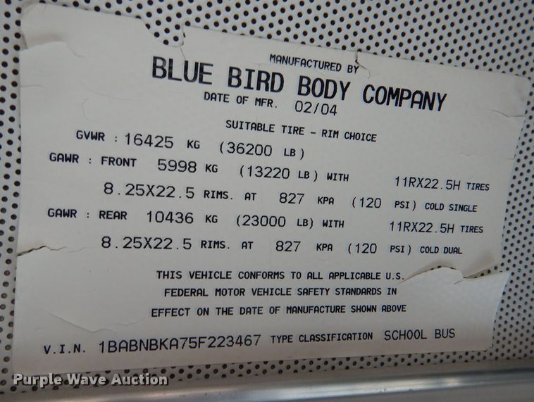 image for item MP9152 2005 Blue Bird All American  school bus