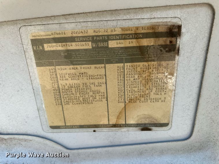 image for item MP9187 1986 GMC Vandura G3500  box truck