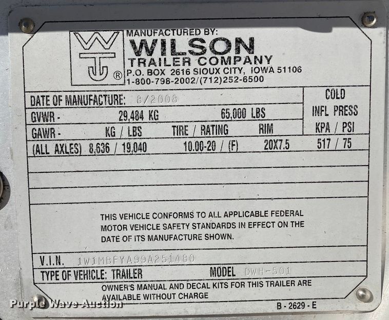 image for item HN9813 2009 Wilson DWH-501 PaceSetter  Ag Hopper grain trailer