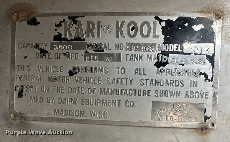 image for item LT9146 1974 Kari Kool PTK  tank trailer