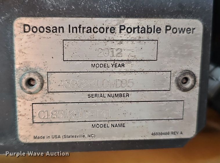 image for item MC9646 2012 Doosan C185WKUB-T4I  air compressor