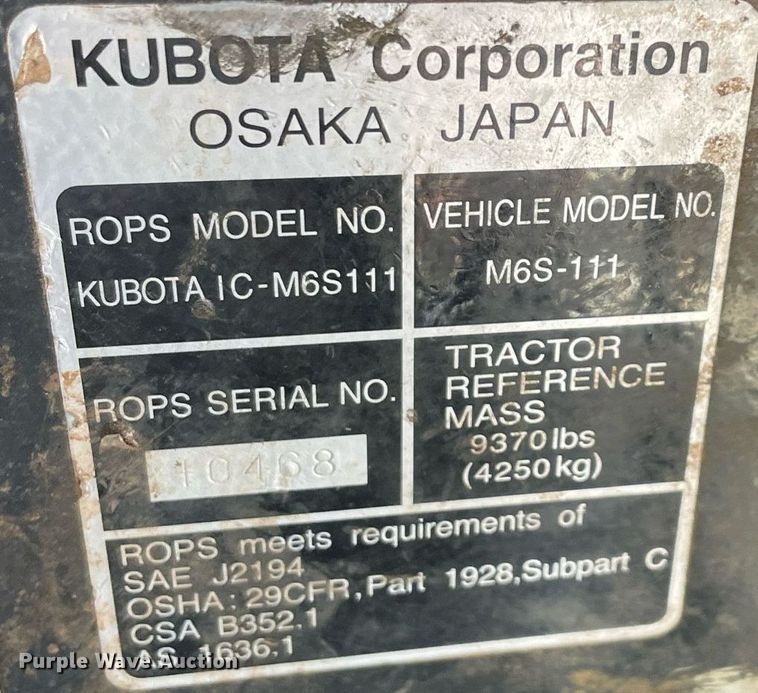 image for item MM9356 2021 Kubota M6S-111SHDC  MFWD tractor