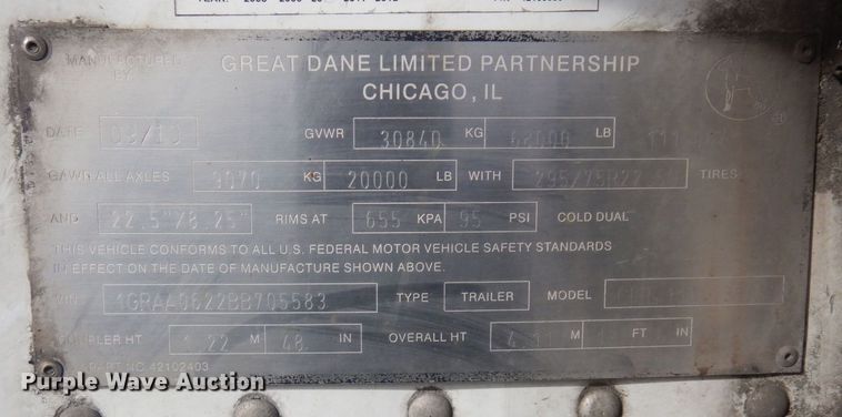 image for item DK2160 2011 Great Dane  refrigerated van trailer