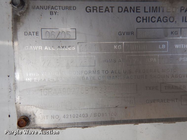 image for item DK2162 2006 Great Dane  refrigerated van trailer