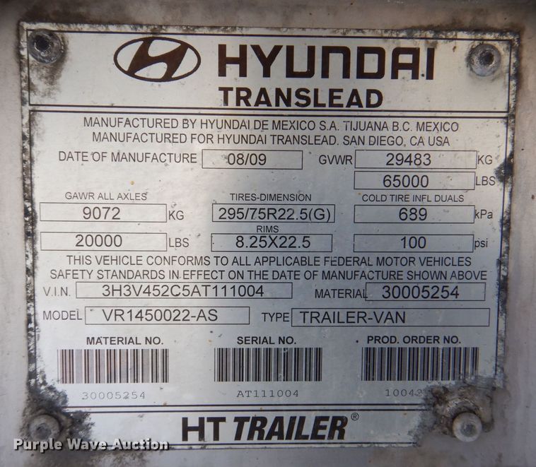 image for item DK2167 2010 Hyundai VR1450022AS  refrigerated van trailer