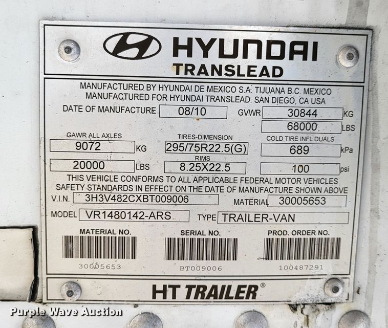 image for item DK2171 2011 Hyundai VR1480142-ARS  refrigerated van trailer