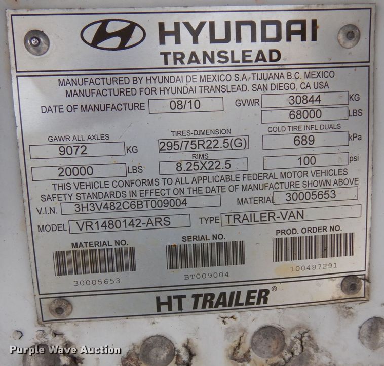 image for item DK2181 2011 Hyundai VR1480142-ARS  refrigerated van trailer