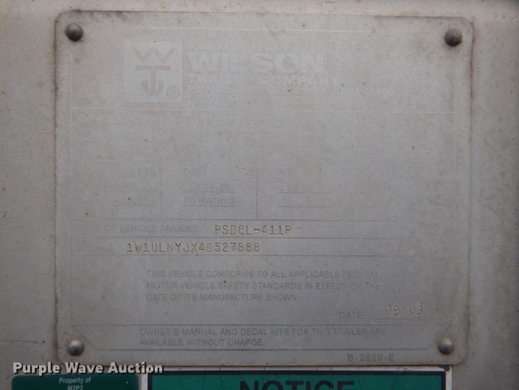 image for item DK5162 2004 Wilson PSDCL-411P  livestock trailer