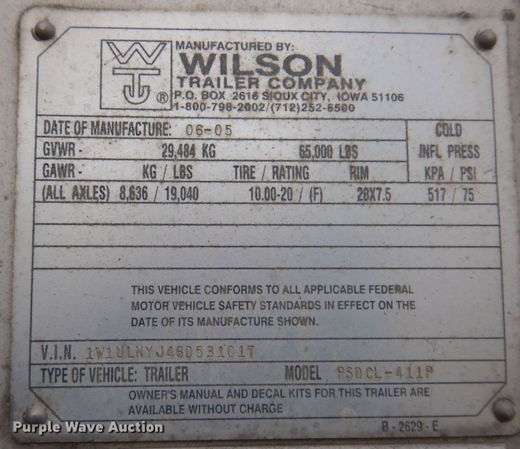 image for item DK5163 2006 Wilson PSDCL-411P  livestock trailer