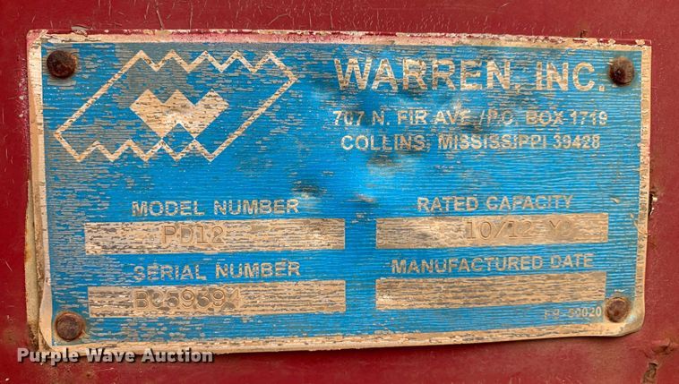 image for item DO1918 2010 Warren PD12  end dump pup trailer