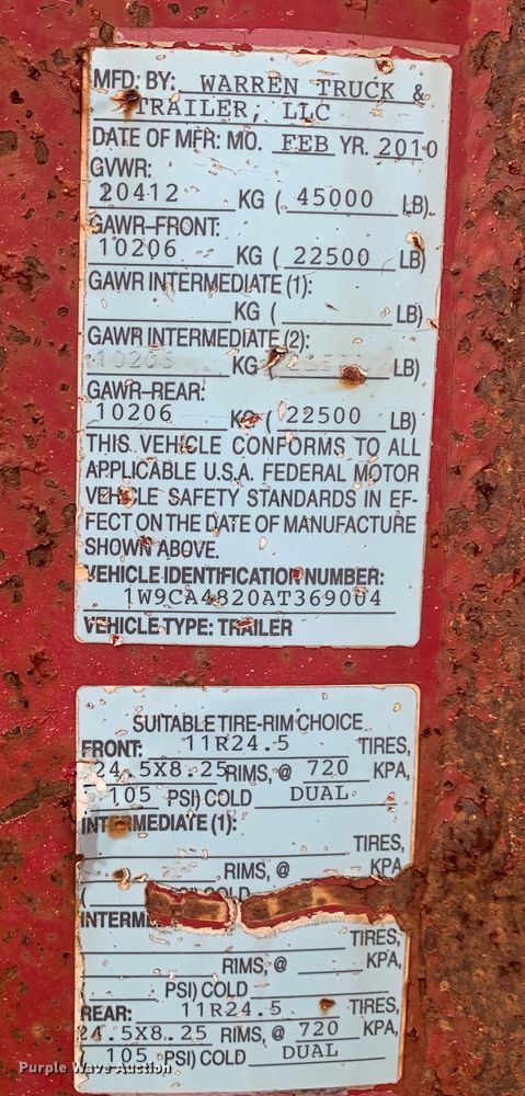 image for item DO1918 2010 Warren PD12  end dump pup trailer