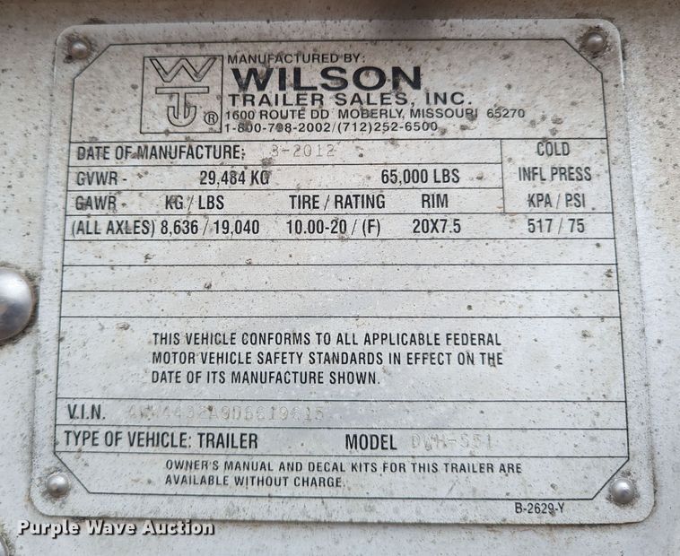 image for item DR6837 2013 Wilson DWH-551  grain trailer