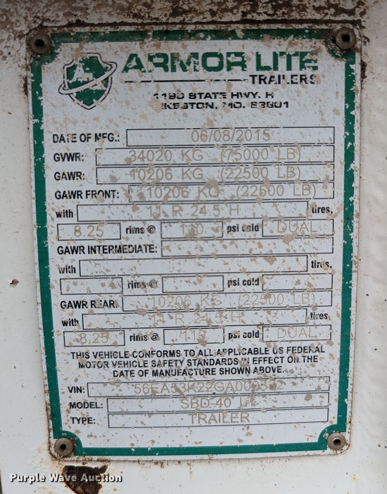 image for item DR6840 2016 Armor Lite SBD-40  bottom dump trailer