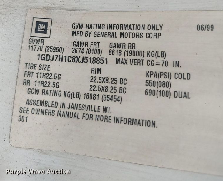 image for item LG9606 1999 GMC C6500  box truck