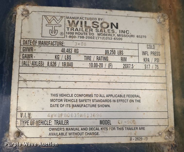 image for item LH9849 2009 Wilson CF900  flatbed trailer