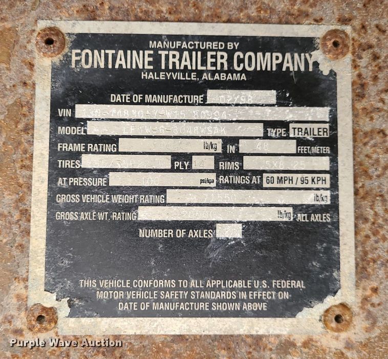 image for item LH9850 1998 Fontaine LFTW-6-8048WSAK  flatbed trailer