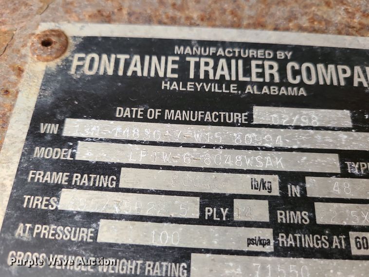 image for item LH9850 1998 Fontaine LFTW-6-8048WSAK  flatbed trailer