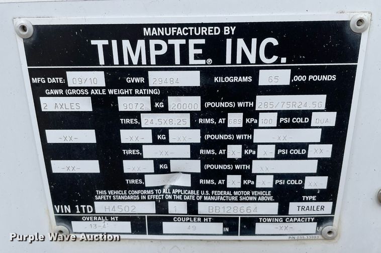 image for item MB9009 2011 Timpte Super Hopper  grain trailer