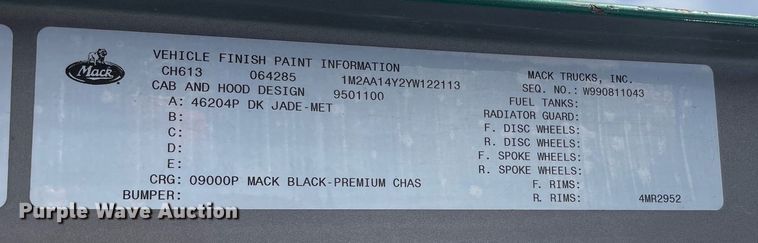 image for item MB9019 2000 Mack CH613  semi truck