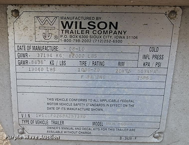 image for item ME9600 2011 Wilson DWBT-650B  live bottom trailer