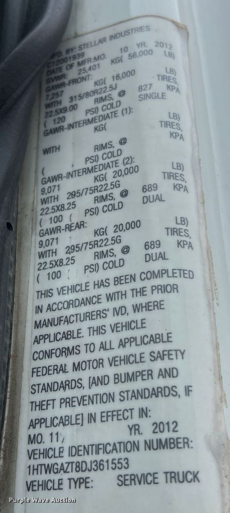 image for item MM9258 2013 International WorkStar  truck cab and chassis