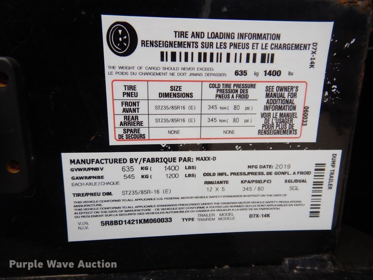 image for item DK5145 2019 MAXXD  dump trailer