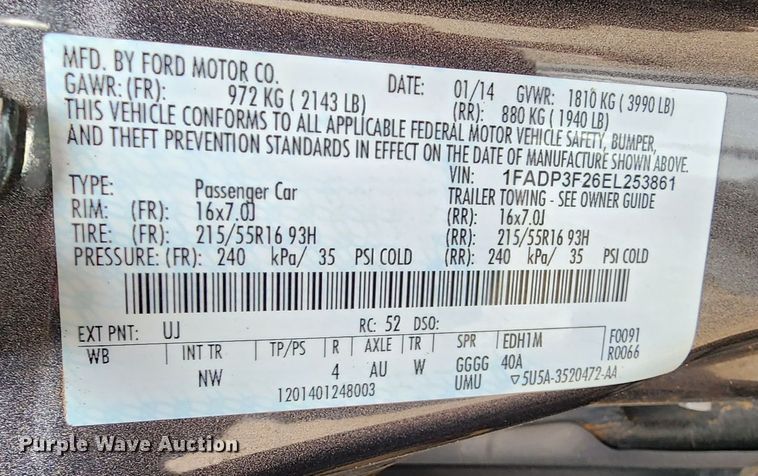 image for item DK6498 2014 Ford Focus SE