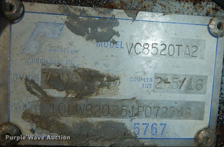 image for item DK7623 2001 Pace American VC8520TA2  enclosed cargo trailer