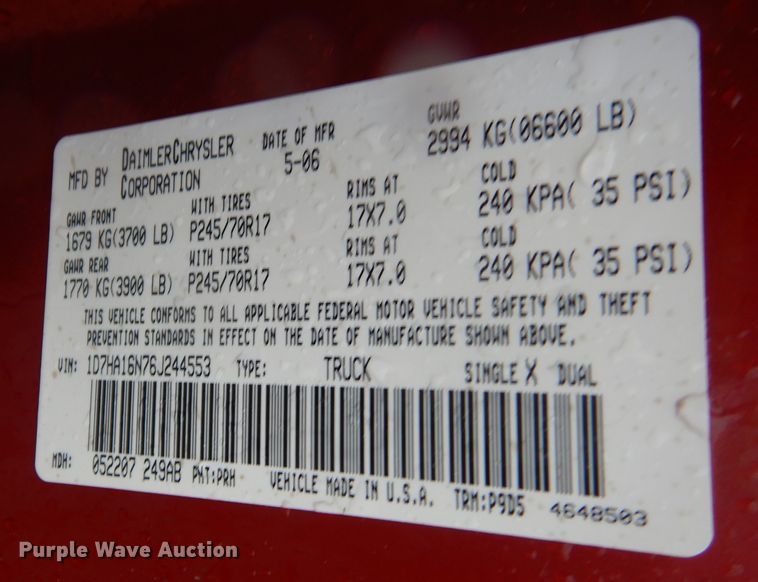 image for item DK7739 2006 Dodge Ram 1500  pickup truck