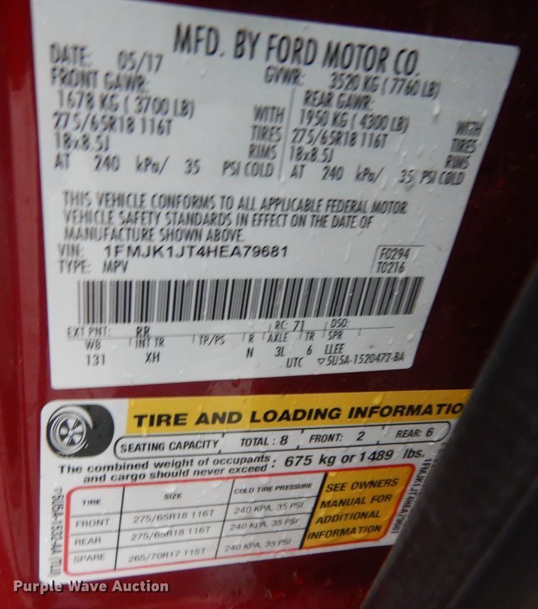 image for item DK7740 2017 Ford Expedition EL XLT  SUV