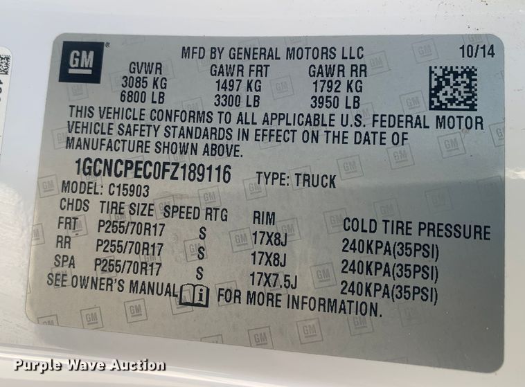 image for item DO1920 2015 Chevrolet Silverado 1500  pickup truck