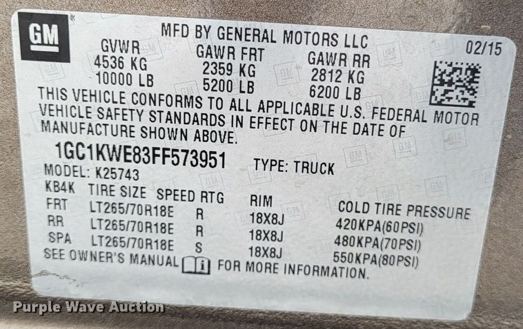 image for item DO3593 2015 Chevrolet Silverado 2500HD  Crew Cab pickup truck