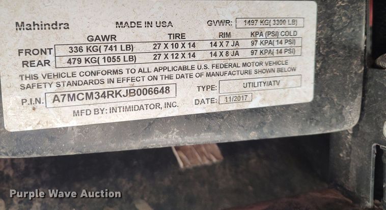 image for item DO3831 2018 Mahindra Retriever  utility vehicle