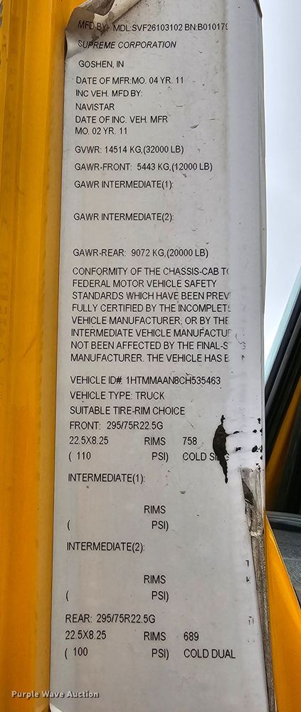 image for item DO4207 2012 International DuraStar 4300  truck cab and chassis