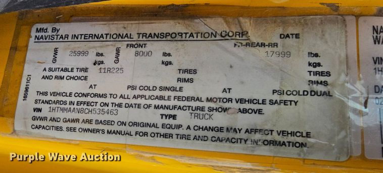 image for item DO4207 2012 International DuraStar 4300  truck cab and chassis