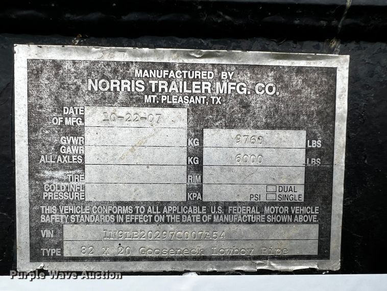image for item DQ2010 2007 Norris Trailer Mfg  equipment trailer
