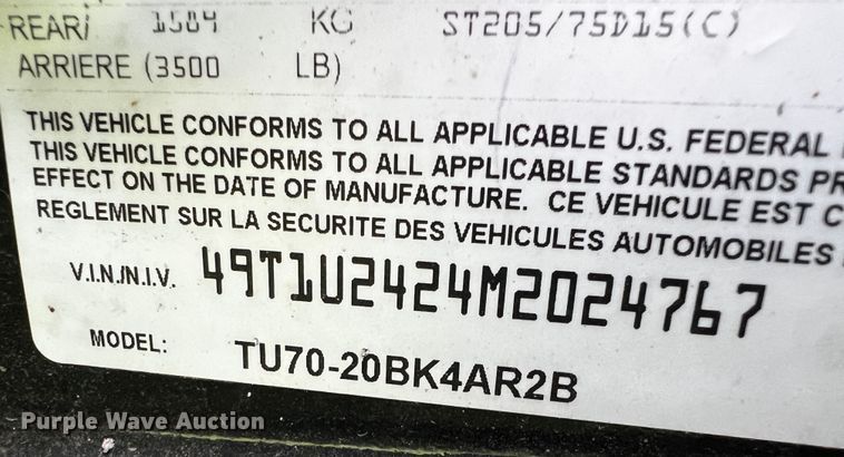 image for item DQ2014 2021 Contract Manufacturer TU70-20BK4AR2B  utility trailer