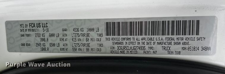 image for item DQ2028 2018 Dodge Ram 2500  Crew Cab pickup truck