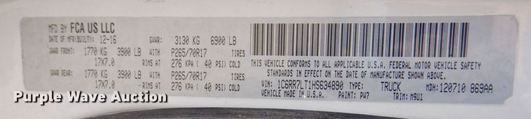 image for item DR4512 2017 Dodge Ram 1500 SLT  Crew Cab pickup truck