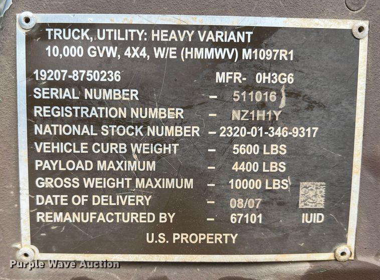 image for item DS2806 Am General M1097R1 HMMWV  SUV
