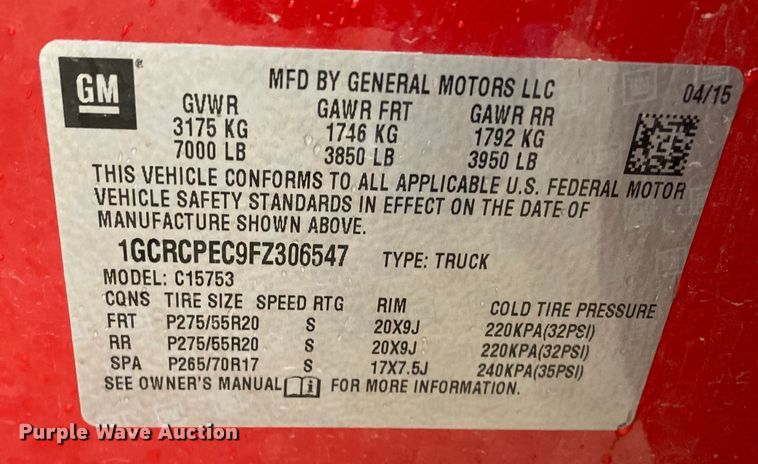 image for item HN9829 2015 Chevrolet Silverado 1500  Double Cab pickup truck