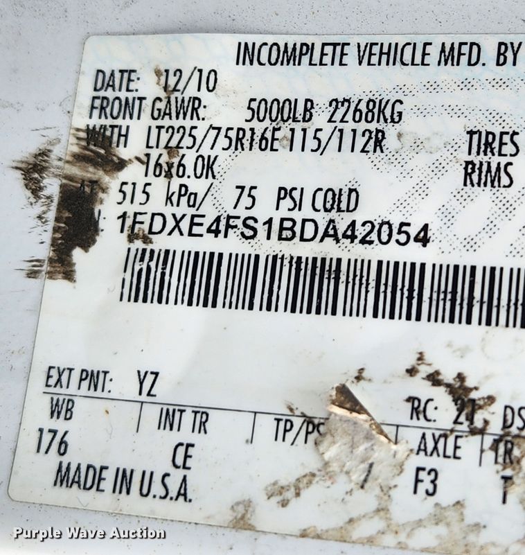 image for item JB9469 2011 Ford E450 Super Duty  van cab and chassis