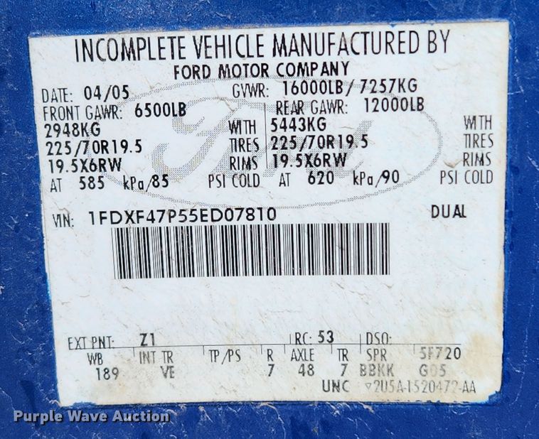 image for item JB9520 2005 Ford F450 Super Duty XL  dump flatbed truck